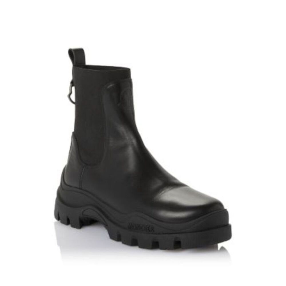 MONCLER Womens Black Pannel Logo Ring Treaded Larue Round Toe Chelsea Boot 38